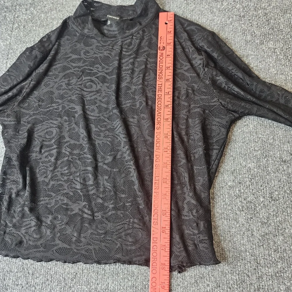 Forever 21 Lace Mesh Longsleeve Top Stretch Sheer‎ Size Medium Black Y2k Style